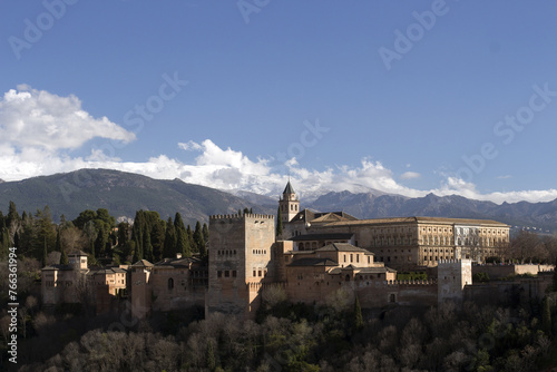 Alhambra and Sierra Nevada Mountains in background, Granada, Spain