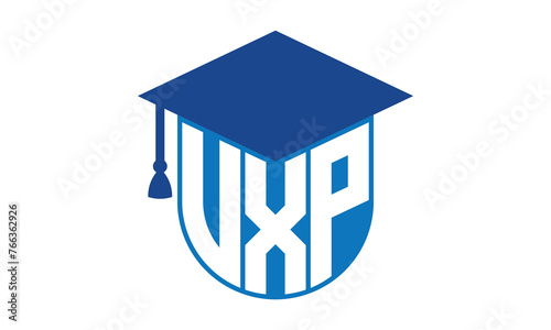 VXP initial letter academic logo design vector template. school college logo, university logo, graduation cap logo, institute logo, educational logo, library logo, teaching logo, book shop, varsity