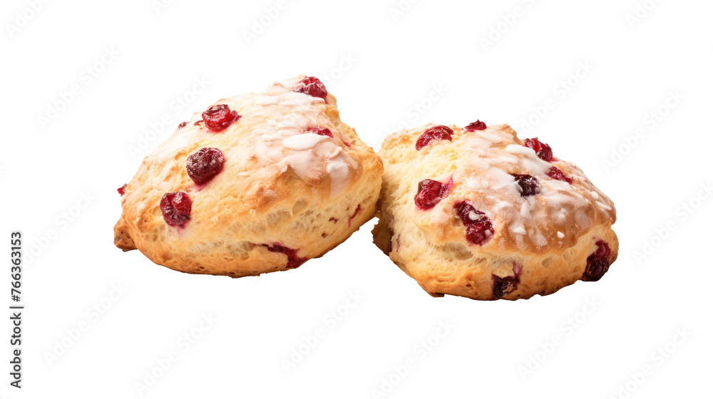 Cranberry Scone on white isolated on clear png background and transparent background. Bakery and pastry concept for cafe and restaurent, AI generative.	