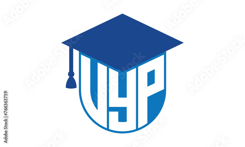 VYP initial letter academic logo design vector template. school college logo, university logo, graduation cap logo, institute logo, educational logo, library logo, teaching logo, book shop, varsity photo