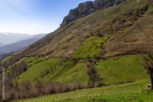 Wonderful landscape of the route to Peña Mea, a classic Asturian mountain peak. Aller, Laviana, Spain. photo