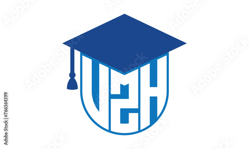 VZH initial letter academic logo design vector template. school college logo, university logo, graduation cap logo, institute logo, educational logo, library logo, teaching logo, book shop, varsity