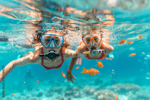 Family Enjoying Scuba Diving Hobby Together on Summer Holiday