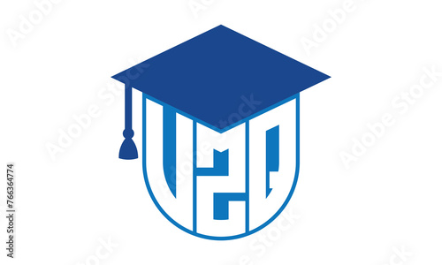 VZQ initial letter academic logo design vector template. school college logo, university logo, graduation cap logo, institute logo, educational logo, library logo, teaching logo, book shop, varsity