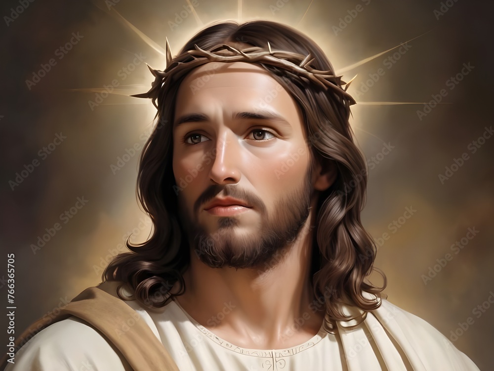 Fototapeta premium Beautiful artistic portrait of Jesus Christ. illustration. 