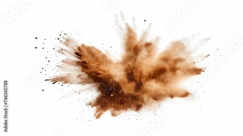 Dry soil explosion isolated on white background.Abstract dust explosion on white background