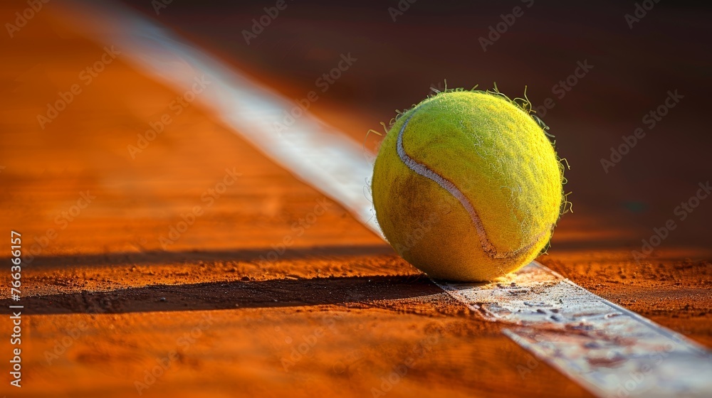 Vivid Tennis Court Close-up: A Tenis Ball's Shadow Crossing the Court Line Generative AI