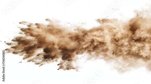 Dry soil explosion isolated on white background.Abstract dust explosion on white background