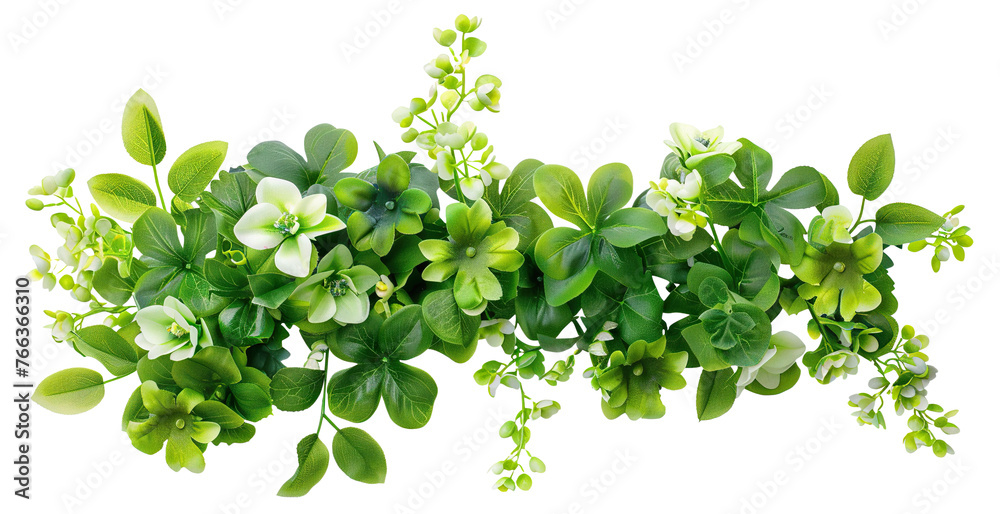 Lush green foliage with delicate white flowers, cut out Lush green foliage with delicate white flowers, cut out