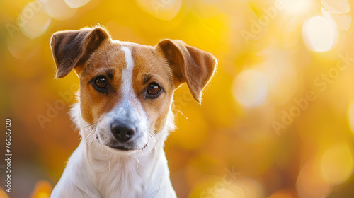Front view of beautiful dog with copy space
