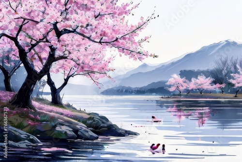 a Sakura Trees Using a fine brush