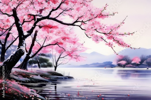 a Sakura Trees Using a fine brush
