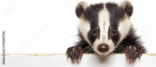  Raccoon, wall, edge, white, close up