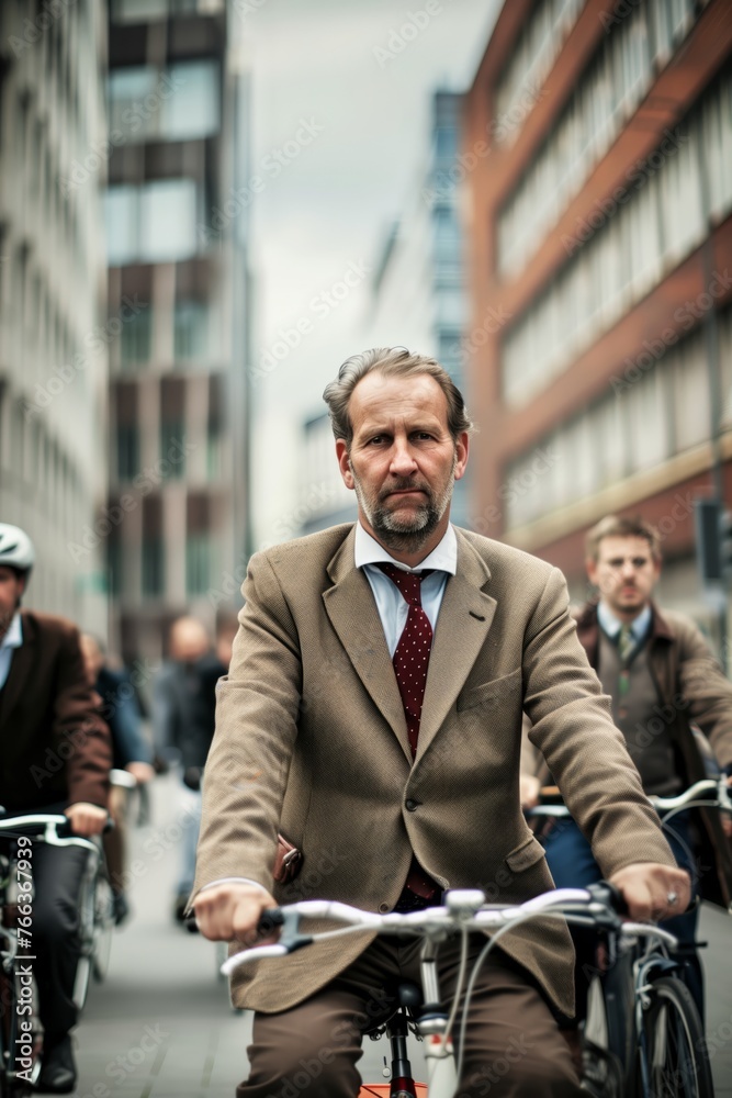 Group of businessmen riding bicycles, engaged in a race. Concept of eco transportation, best perfect candidate, qualities of leadership, drive. Group of businessmen riding bicycles, engaged in a race. Concept of eco transportation, best perfect candidate, qualities of leadership, drive.