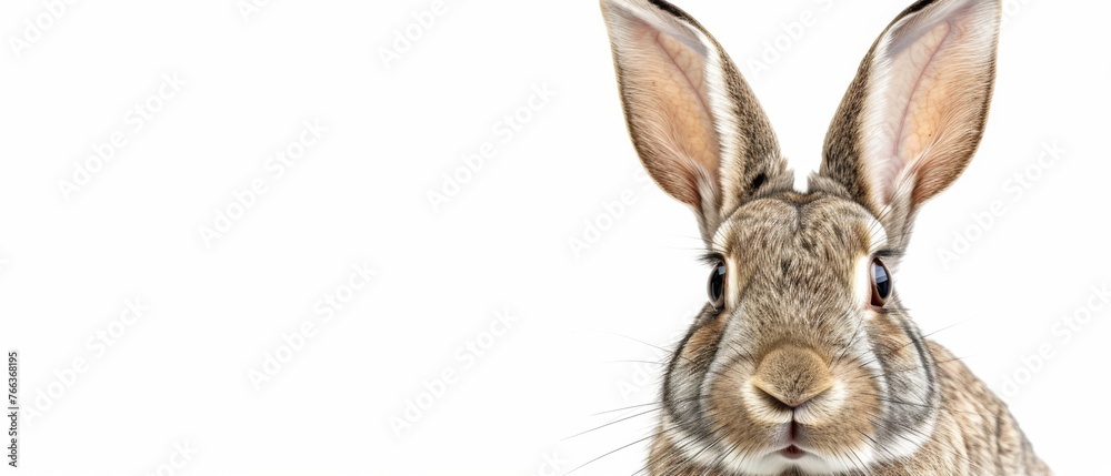 Fototapeta premium Rabbit looking directly at camera in close-up, ears turned towards viewer