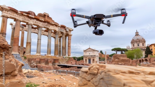 Behold the stunning contrast of old and new as a drone hovers over the ancient ruins of Rome