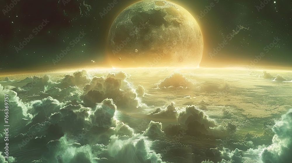 Enchanting Lunar Landscape - Ethereal Celestial Dreamscape with Glowing Moon and Swirling Clouds