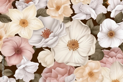 beige pink flowers background  created using generative AI tools