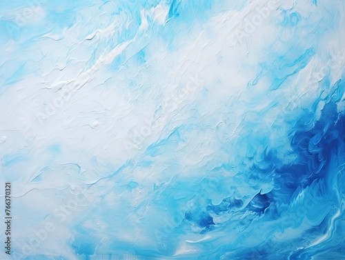 Splashes of bright paint on the canvas. cyan, indigo and white colors. Interior painting