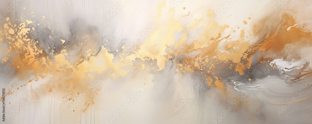 Splashes of bright paint on the canvas. gray, beige and white colors. Interior painting