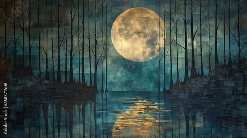 Cubist Interpretations of Moonlit Forests and Rivers