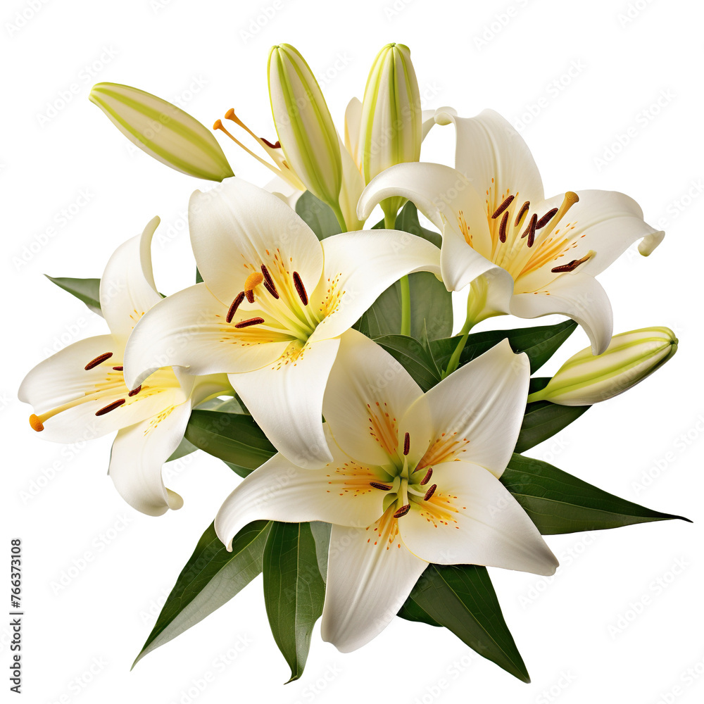 Fototapeta premium Elegant blooming lilies with buds, cut out