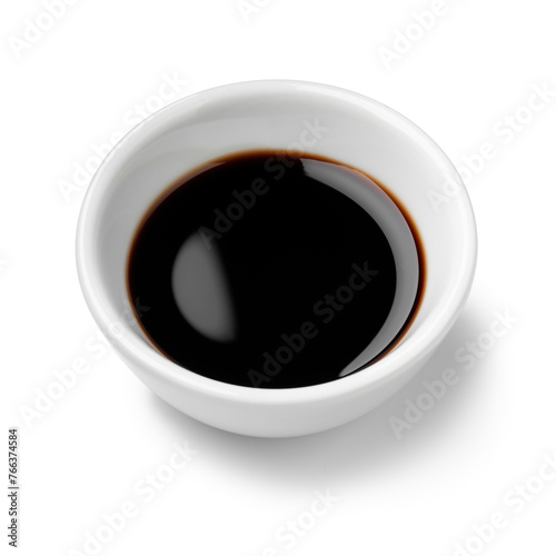 Single white bowl with Balsamic vinegar, aceto balsamico, isolated on white background close up © Picture Partners