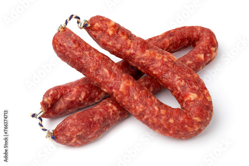 Pair of traditional Dutch Metworst, preserved pork sausage, close up isolated on white background © Picture Partners