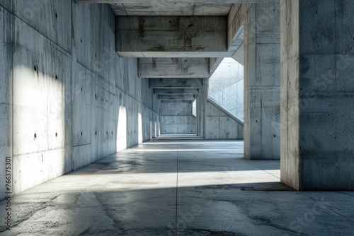 Minimalist Concrete Room Interior with Empty Space. 3D Illustration
