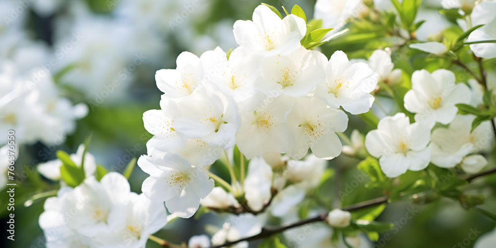 white flowers of apple tree, Apple blossom tree in spring garden, Beautiful blooming of decorative Apple tree, The concept of spring, summer, Generative AI