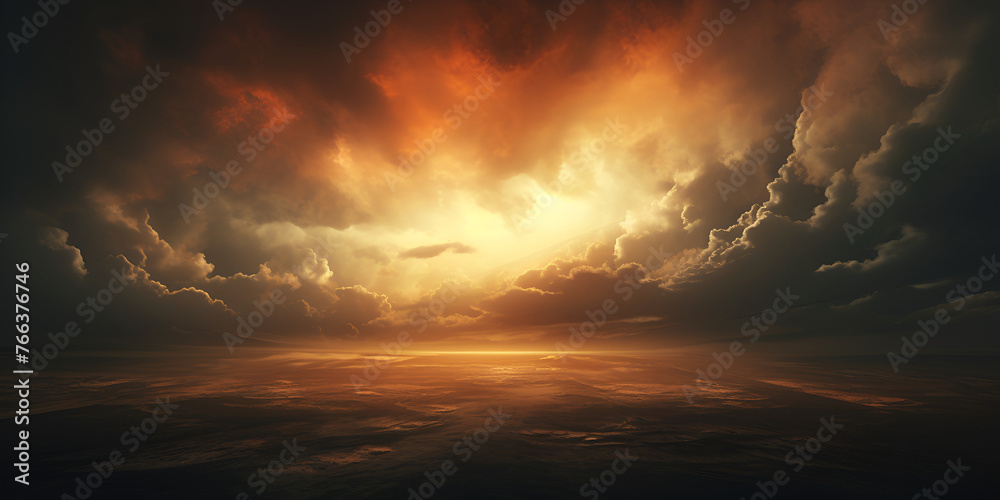 Fiery red sky, Thunderclouds Dramatic sky with heavy clouds,  sun background texture, Sunny sky view, Generative AI - obrazy, fototapety, plakaty 