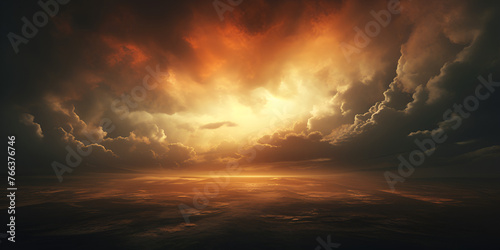 Fiery red sky, Thunderclouds Dramatic sky with heavy clouds, sun background texture, Sunny sky view, Generative AI