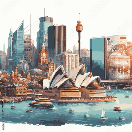 Sydney skylines  watercolor  painting on white background