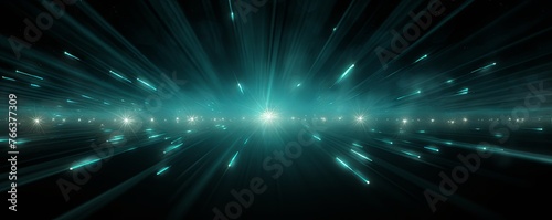 Teal light flare isolated black background 
