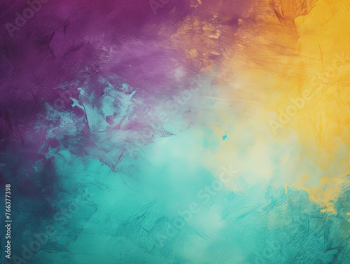 Teal purple orange, a rough abstract retro vibe background template or spray texture color gradient © Celina