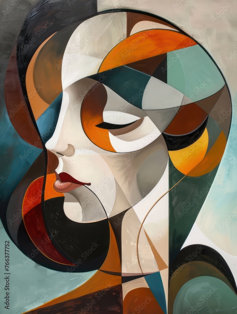 a woman in an abstract form, this artistic representation combines art deco, modern, contemporary, and cubism styles, making it perfect for wall decor, print design, and art posters