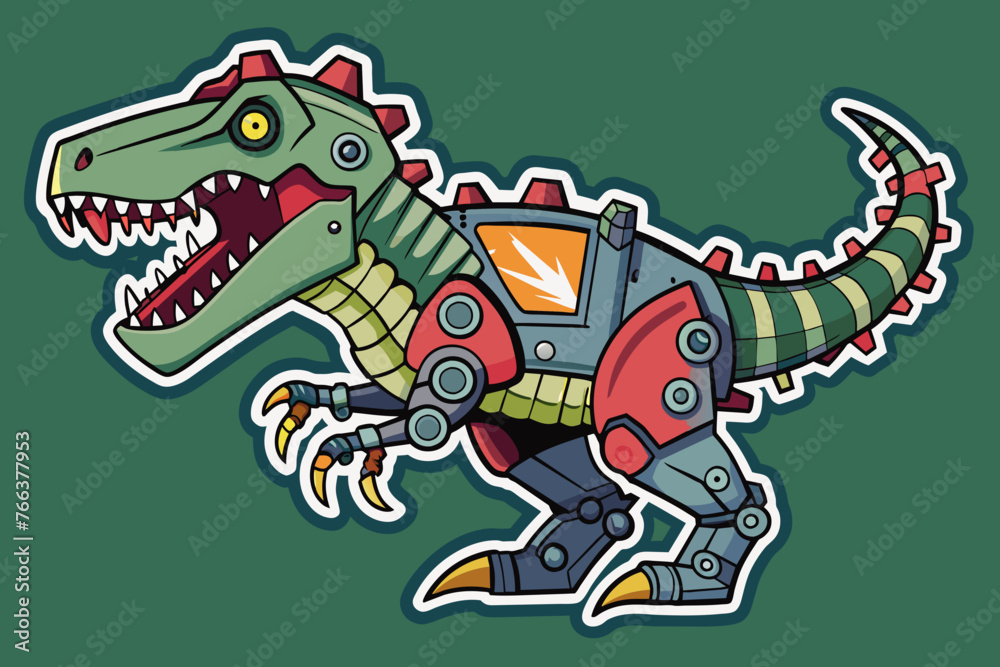sticker t rex made made from mechanical parts