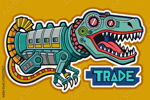 sticker t rex made made from mechanical parts