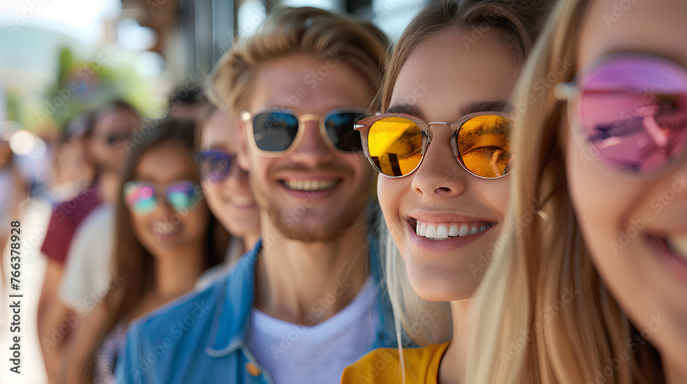A lovely group of friends in sunglasses are laughing. A lovely group of friends in sunglasses are laughing.