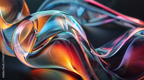 A colorful abstract shape, resembling photorealistic details of flowing fabrics, is depicted against a black background in an abstract minimalist style.
