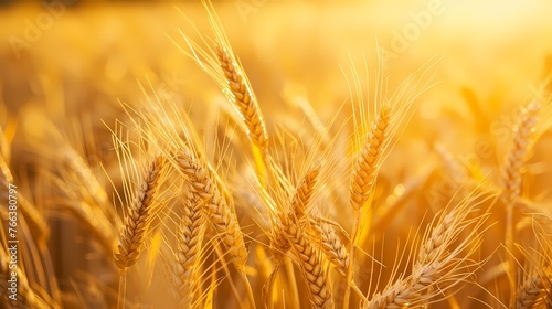 A field of golden wheat swaying in the gentle breeze  bathed in the warm glow of the late afternoon sun.