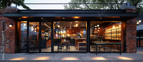 design exterior modern cozy cafe with red brick concept photo
