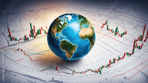 World economic, Financial statistics or investment data, Global stock market diagram or international economy, Standing on earth drawing financial graph and chart

