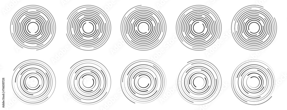 Radial Ripple Vector Concentric ripple circles vector set. Radial signal, sonar wave ...