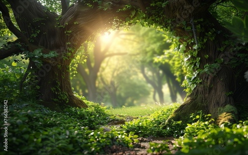 Immersive 3D rendering transports you to a magical world where lush forests and sparkling rivers come to life. photo