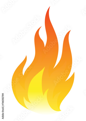 Fire flame icon. Cartoon heat wildfire or bonfire, burn power fiery. Power light energy silhouette. Campfire element in flat style. Isolated vector illustration