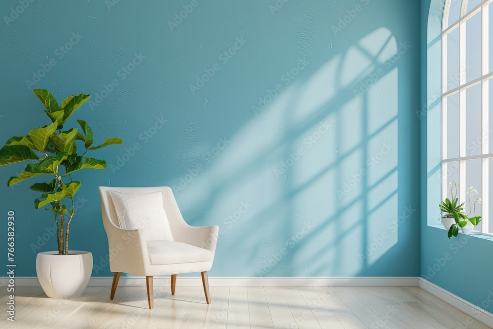 Smart TV on the blue wall in living room with armchair,minimal design,3d rendering Smart TV on the blue wall in living room with armchair,minimal design,3d rendering