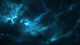 A lightning thunderstorm flashes across the night sky, illustrating the concept of weather phenomena and cataclysms such as hurricanes, typhoons, tornadoes, and storms.