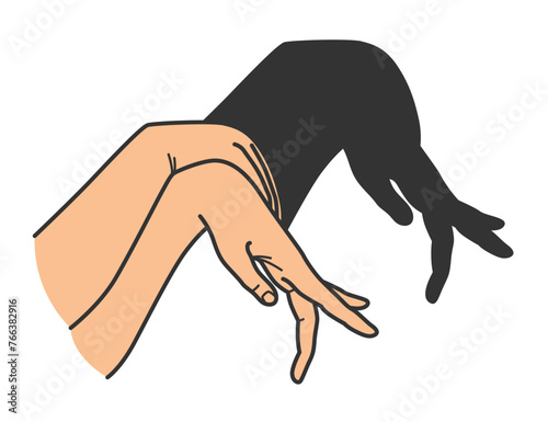 Hands gesture shadow. Gaming animal puppet from hand. Light shade imagination ingenious. Hand play theatrical puppet. Vector cartoon illustration