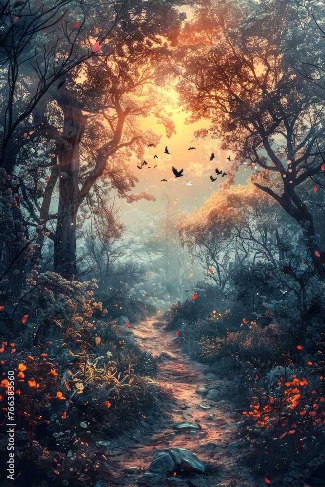 A dreamy and surreal fantasy landscape painting that captures the viewer's imagination, perfect for a whimsical background. A dreamy and surreal fantasy landscape painting that captures the viewer's imagination, perfect for a whimsical background.